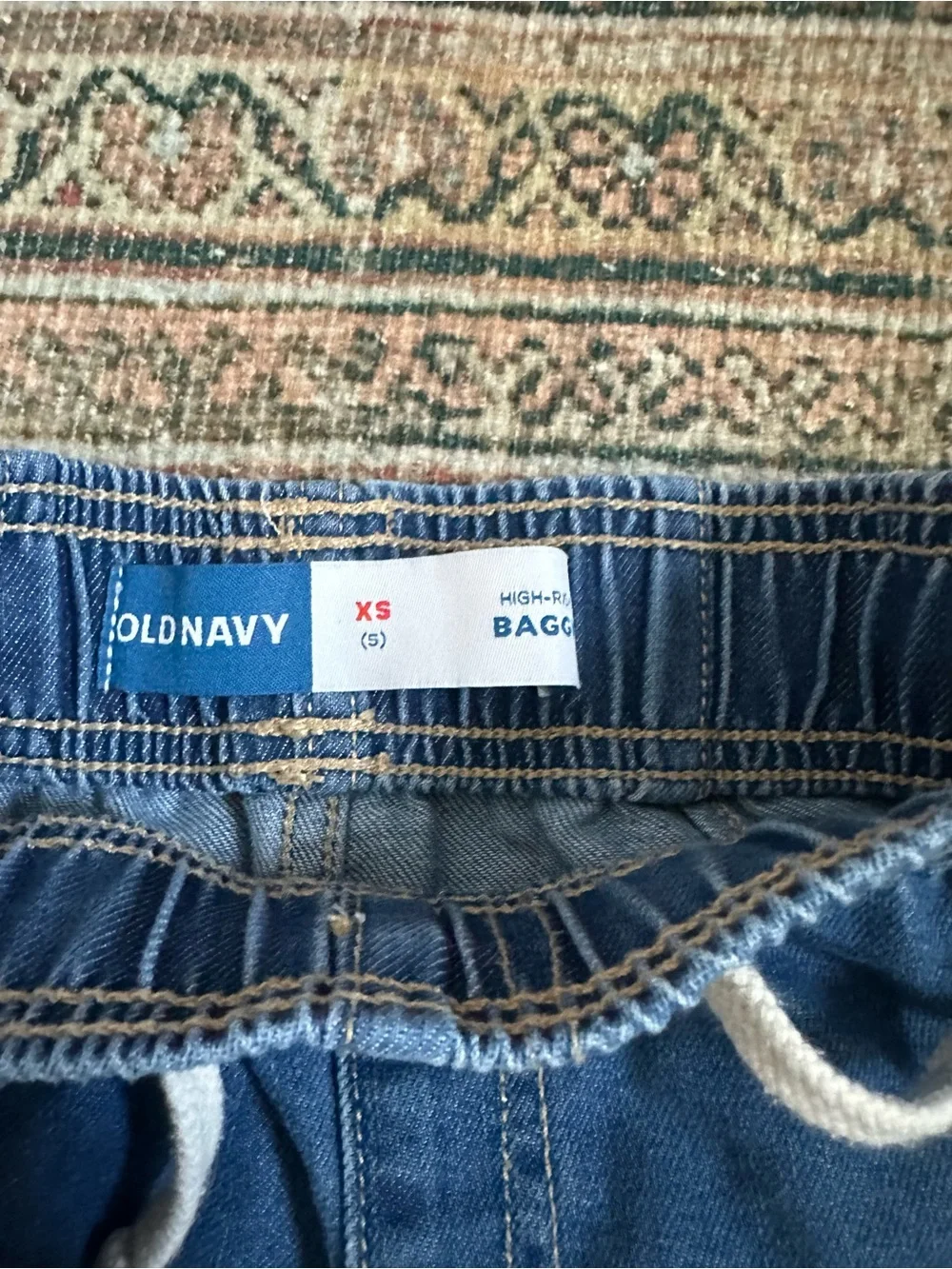 Old Navy Kids Wide-Leg Pull-On Jeans in Medium Blue with White Drawstring